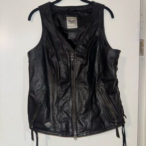 Harley Davidson Women's Black Leather Riding Vest